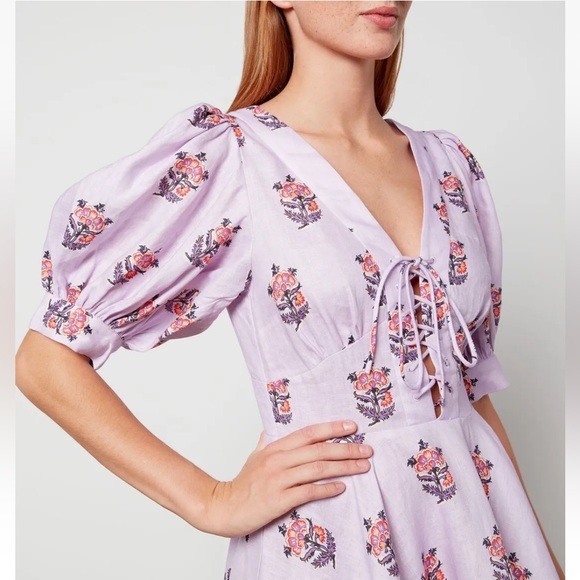 NWT House of Harlow 1960 Floral Linen Blend Puff Sleeve Mini Dress Size 6 - Picture 3 of 9